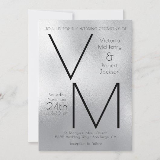 Moderne Eenvoudige Zilveren Faux Folie Initialen b Kaart (Voorkant)