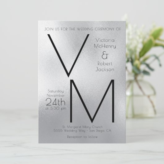 Moderne Eenvoudige Zilveren Faux Folie Initialen b Kaart (Staand voorkant)