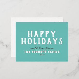 Moderne Eenvoudige Zilveren Folie Typografie Famil Feestdagen Briefkaart