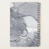 Moderne Eenvoudige Zilveren Marmer Monogram Planner (Achterkant)