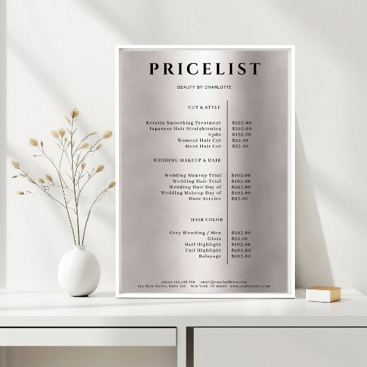 Moderne Eenvoudige Zilveren Salon Prijslijst Poste Poster
