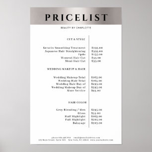 Moderne Eenvoudige Zilveren Salon Prijslijst Poste Poster