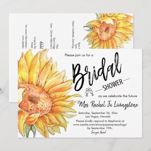 Moderne eenvoudige zonnebloem-Vrijgezellenfeest —  Kaart (Voorkant / Achterkant)