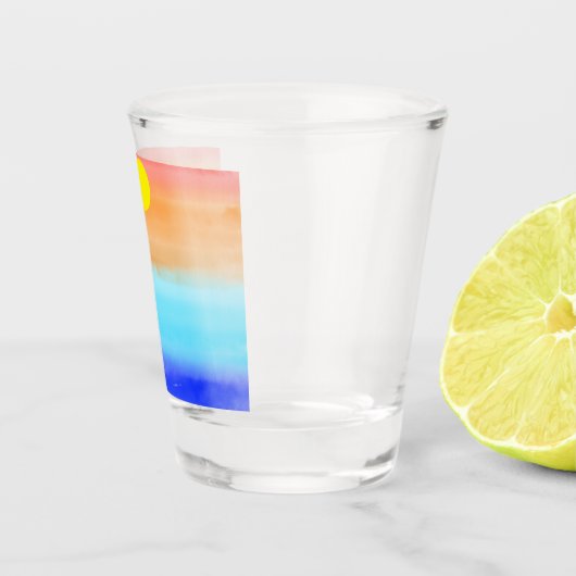 Moderne eenvoudige zonsondergang Regenboog kleurri Shot Glas (Rechts)