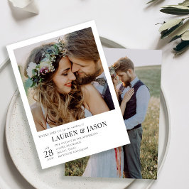 Moderne Eenvoudige  Zwart en Wit 2 Foto Huwelijk Kaart