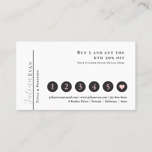 Moderne Eenvoudige Zwart Roze QR Code Loyalty Kaar Visitekaartje (Achterkant)