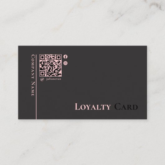 Moderne Eenvoudige Zwart Roze QR Code Loyalty Kaar Visitekaartje (Voorkant)