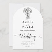 Moderne Eenvoudige Zwart & Wit Bruids Bouquet Huwe Kaart (Voorkant)