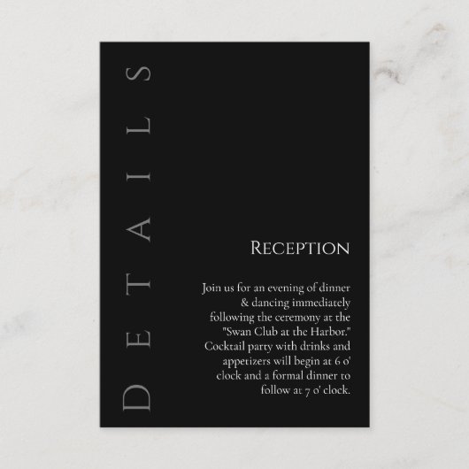 Moderne eenvoudige zwart-wit-bruiloft details- informatiekaartje (Voorkant)