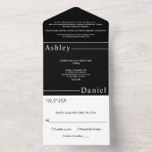 Moderne eenvoudige zwart-wit delicate bruiloft all in one uitnodiging (Binnen)