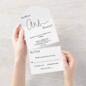 Moderne eenvoudige zwart-wit elegante bruiloft all in one uitnodiging (Afscheurbaar)