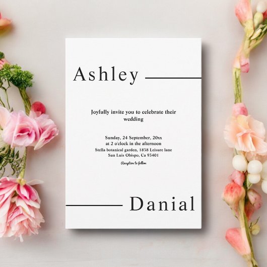 Moderne eenvoudige zwart-wit elegante bruiloft kaart