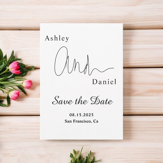 Moderne eenvoudige zwart-wit elegante bruiloft save the date