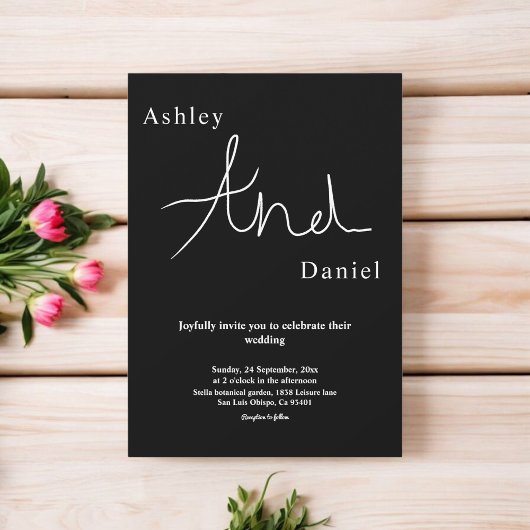 Moderne eenvoudige zwart-wit elegante chique bruil kaart