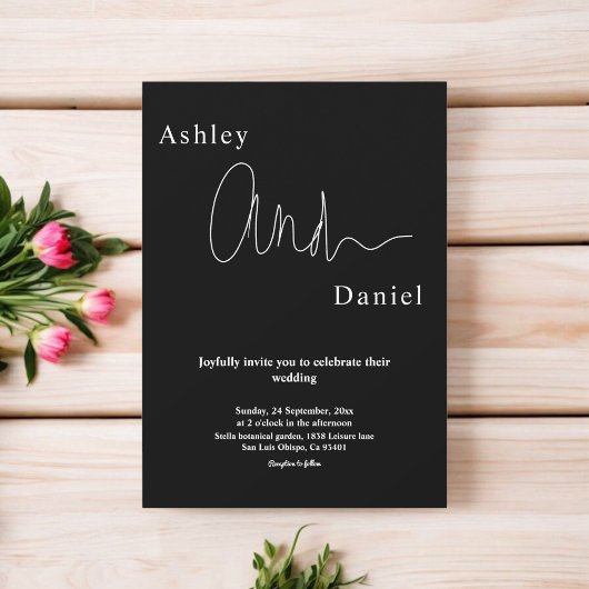 Moderne eenvoudige zwart-wit elegante chique bruil kaart