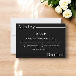 Moderne eenvoudige zwart-wit elegante chique bruil RSVP kaartje