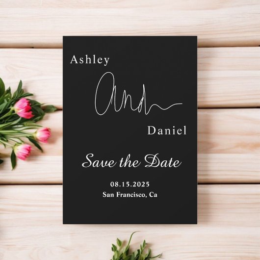 Moderne eenvoudige zwart-wit elegante chique bruil save the date