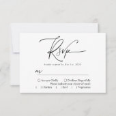 Moderne eenvoudige zwart-wit elegante kalligrafie RSVP kaartje (Voorkant)