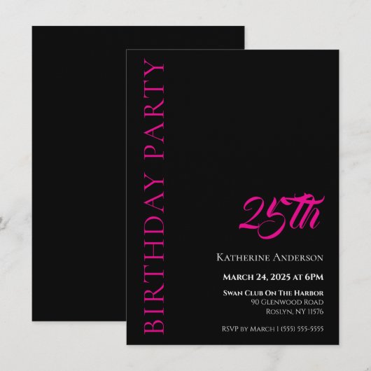 Moderne Eenvoudige Zwart Wit en Roze Verjaardag Kaart (Voorkant / Achterkant)