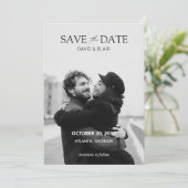 Moderne eenvoudige zwart-wit foto bruiloft save the date (Staand voorkant)
