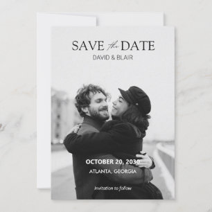 Moderne eenvoudige zwart-wit foto bruiloft save the date
