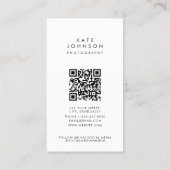 Moderne eenvoudige zwart-wit fotografie QR-code Visitekaartje (Achterkant)