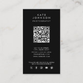 Moderne eenvoudige zwart-wit fotografie QR-code Visitekaartje (Achterkant)