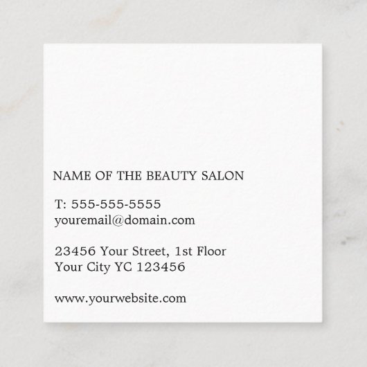 Moderne Eenvoudige Zwart Wit Haar Stylist Vierkante Visitekaartje (Achterkant)