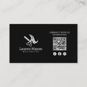 Moderne Eenvoudige Zwart-Wit Haarstyliste QR Code Visitekaartje (Achterkant)