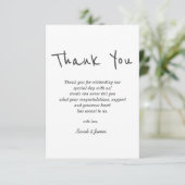 Moderne eenvoudige zwart-wit handschrift bruiloft bedankkaart (Staand voorkant)