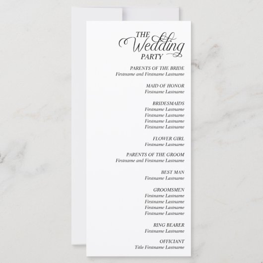 Moderne eenvoudige zwart-wit huwelijksprogramma's (Achterkant)