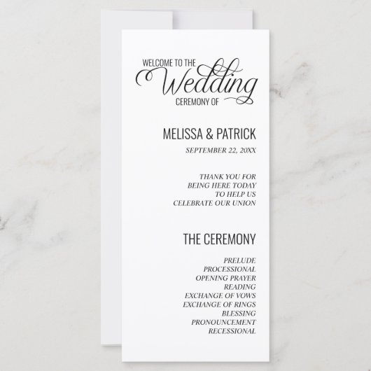 Moderne eenvoudige zwart-wit huwelijksprogramma's (Voorkant)