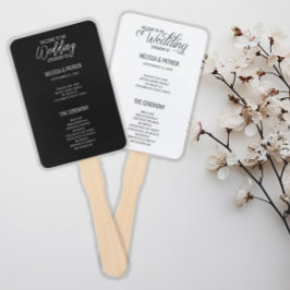 Moderne eenvoudige zwart-wit huwelijksprogramma's handwaaier