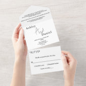 Moderne eenvoudige zwart-wit kalligrafie bruiloft all in one uitnodiging (Afscheurbaar)