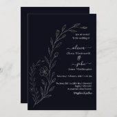 Moderne eenvoudige zwart-wit minimalistische bloem kaart (Voorkant / Achterkant)