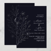 Moderne eenvoudige zwart-wit minimalistische bloem kaart (Voorkant / Achterkant)