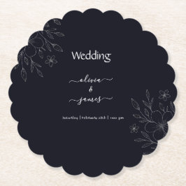 Moderne eenvoudige zwart-wit minimalistische bloem kartonnen onderzetters