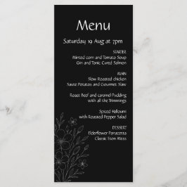 Moderne eenvoudige zwart-wit minimalistische bloem menu