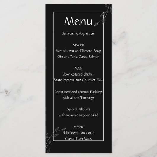 Moderne eenvoudige zwart-wit minimalistische bloem menu (Voorkant)