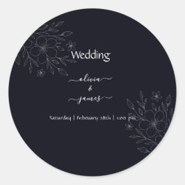 Moderne eenvoudige zwart-wit minimalistische bloem ronde sticker