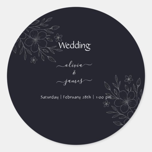 Moderne eenvoudige zwart-wit minimalistische bloem ronde sticker (Voorkant)