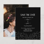 Moderne eenvoudige zwart-wit minimalistische bloem save the date (Voorkant / Achterkant)