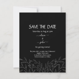 Moderne eenvoudige zwart-wit minimalistische bloem save the date