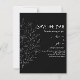 Moderne eenvoudige zwart-wit minimalistische bloem save the date