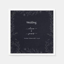 Moderne eenvoudige zwart-wit minimalistische bloem servet