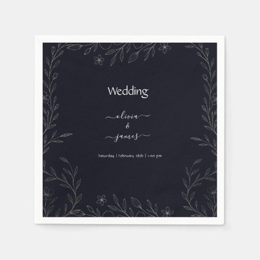 Moderne eenvoudige zwart-wit minimalistische bloem servet (Voorkant)