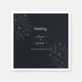 Moderne eenvoudige zwart-wit minimalistische bloem servet