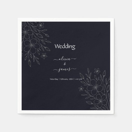 Moderne eenvoudige zwart-wit minimalistische bloem servet (Voorkant)