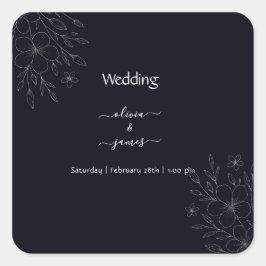 Moderne eenvoudige zwart-wit minimalistische bloem vierkante sticker