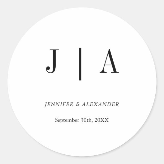 Moderne Eenvoudige Zwart-Wit Monogram Koppel Naam Ronde Sticker (Voorkant)